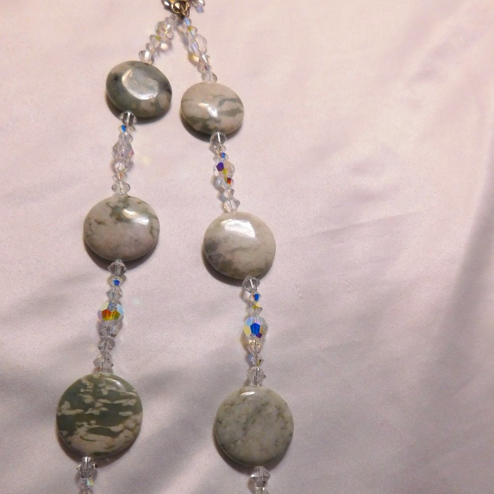 Vintage Green and White Marbled Beaded Statement Necklace